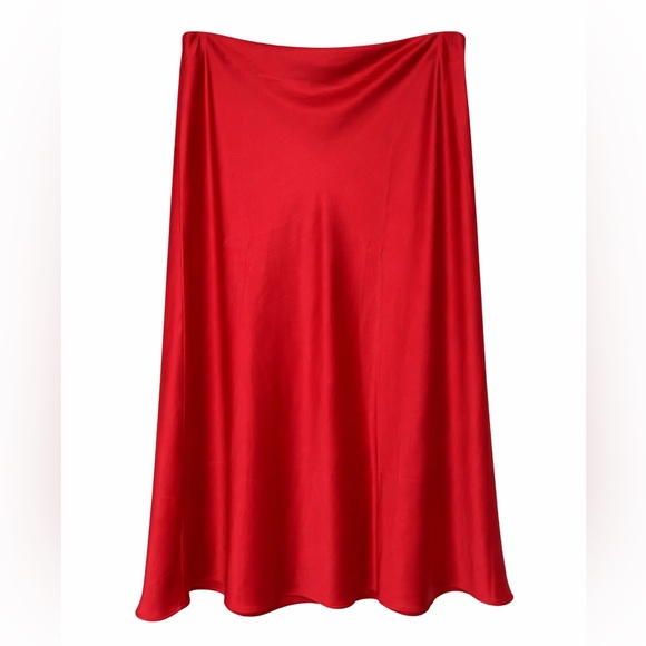 Universal Standard Moro Bias Cut Swing A-Line Jersey Satin Midi Skirt Red Sz 18 - Picture 2 of 11